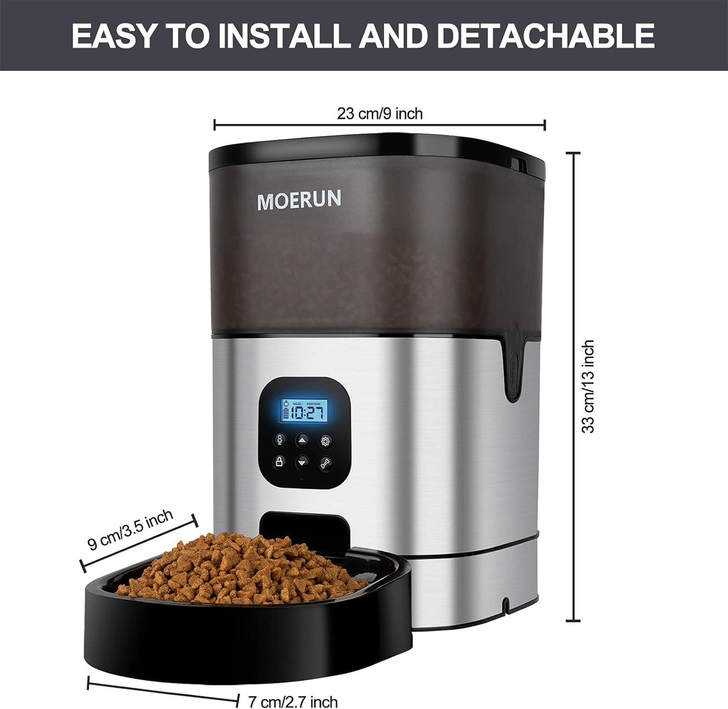 Automatic Cat Feeder 6L Transparent Cat Food Dispenser Timed Cat Feeder with Desiccant Bag,Programmable Feeder 1-9 Portion 1-4 Meals per Day 20S Voice Recorder for Small&Medium Pets