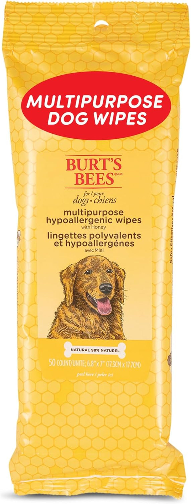 for Pets Multipurpose Dog Wipes with with Honey, 98% Natural Origin Formulas, Hypoallergenic Dog Wipes Cleaning, Dog Cleaning Wipes, Dog Wipes for Paws and Butt, 50Ct