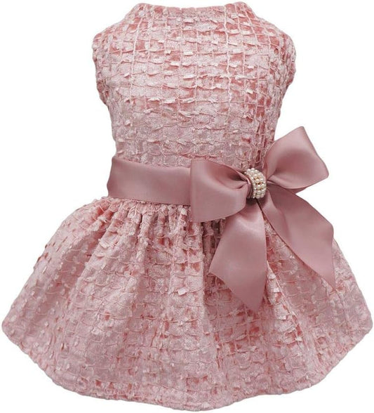 Embroidery Dog Dresses Pet Clothes Prom Dress Cat Party Gown Pink Large