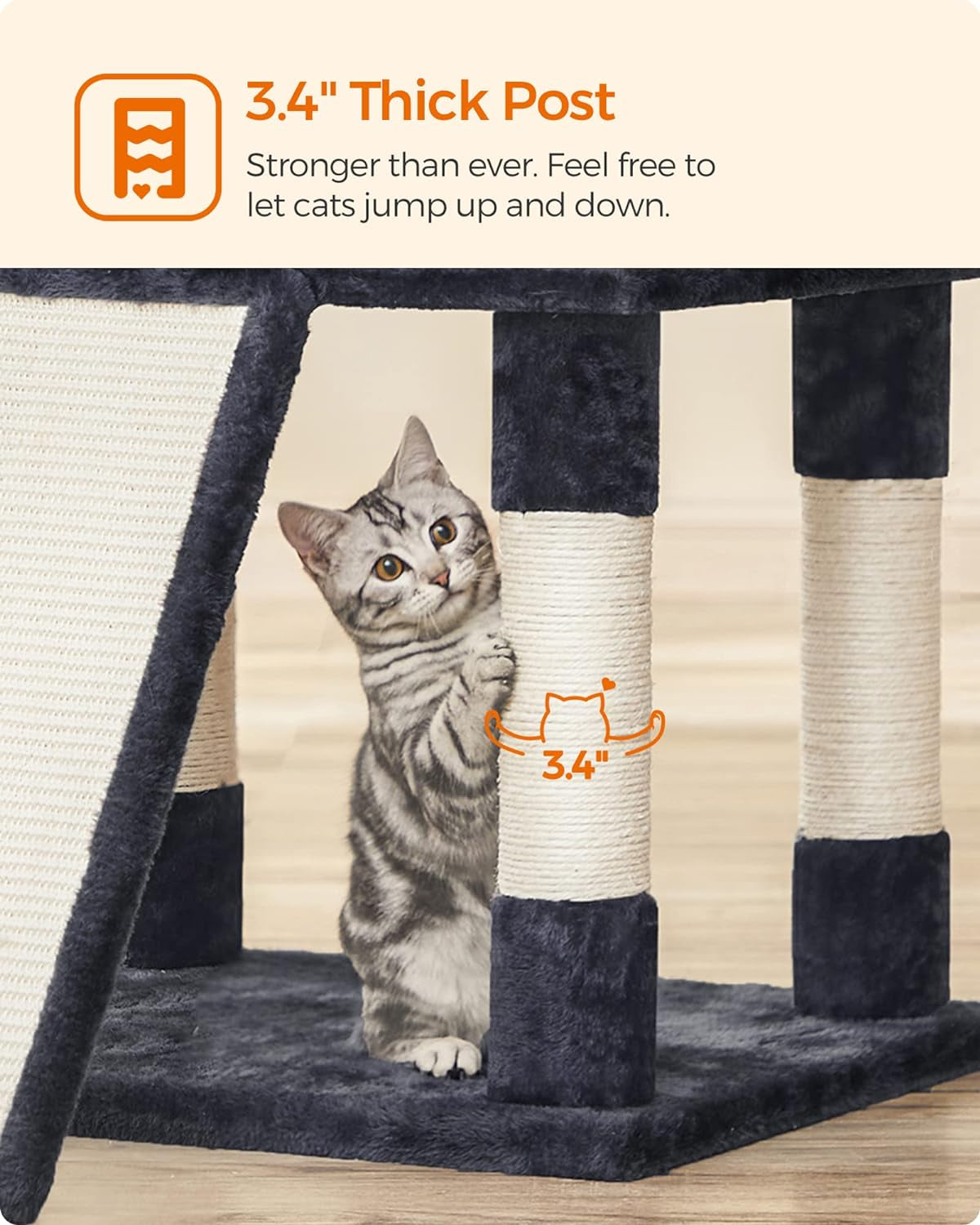 67 Inches Multi-Level Cat Tree for Large Cats, with Cozy Perches, Stable, Smoky Gray UPCT18G