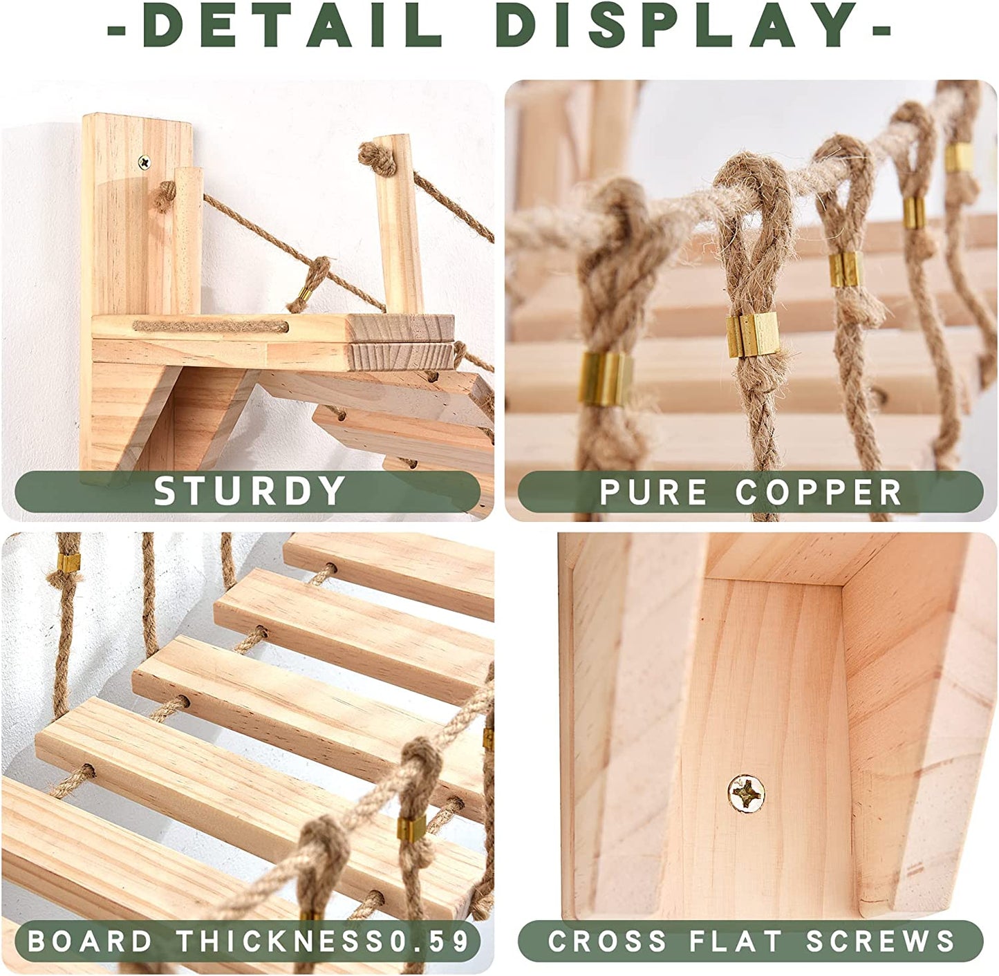 Cat Wall Shelves Cat Bridge with 2 Fixed Brackets & Cat Toys, Wood Cat Beds & Furniture Cat Perch Floating Hammock Cat Cloud Shelf Board Cat Condo Tree Cat Climber