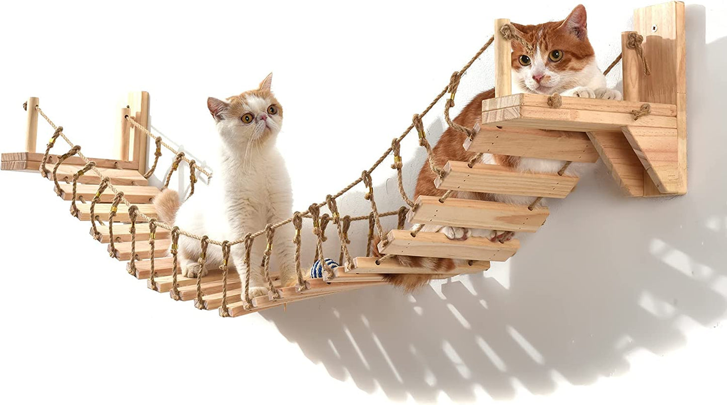 Cat Wall Shelves Cat Bridge with 2 Fixed Brackets & Cat Toys, Wood Cat Beds & Furniture Cat Perch Floating Hammock Cat Cloud Shelf Board Cat Condo Tree Cat Climber