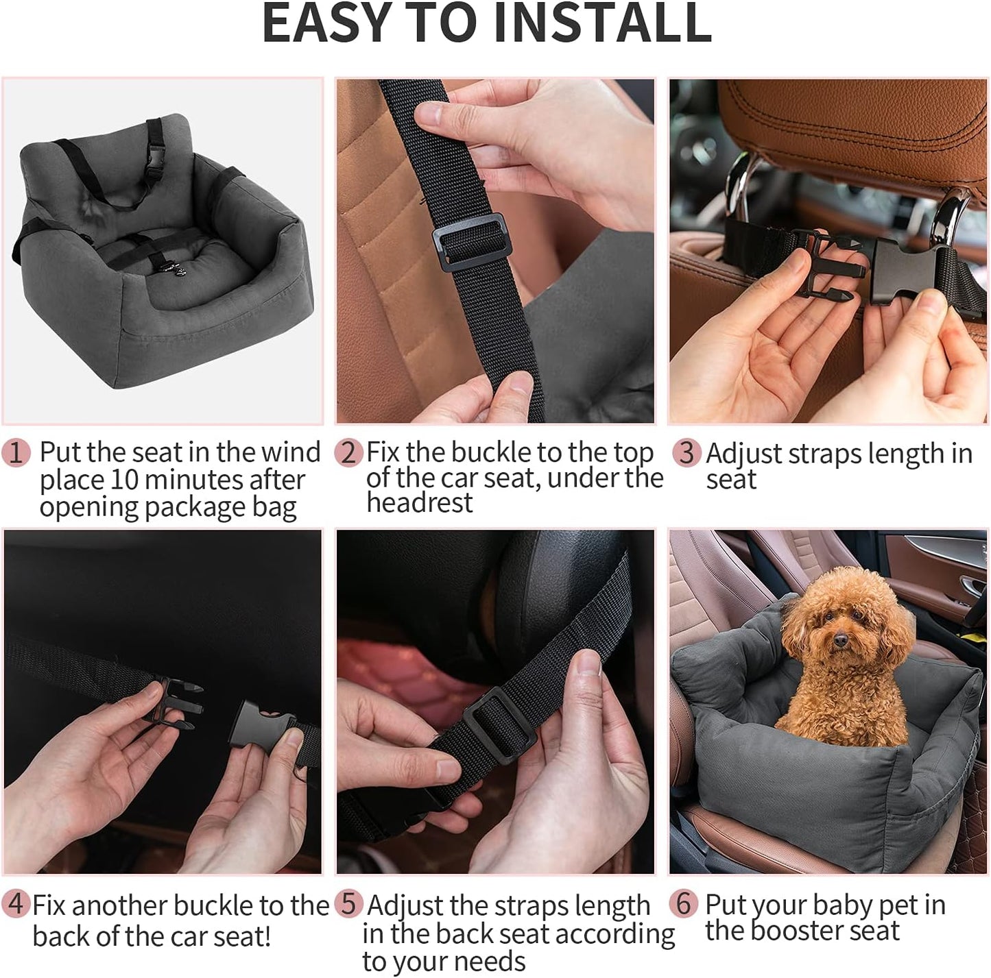 Dog Car Seat，Pet Booster Seat Dog Bed Pet Travel Safety Car Seat with Storage Pocket for Small Dogs or Cats