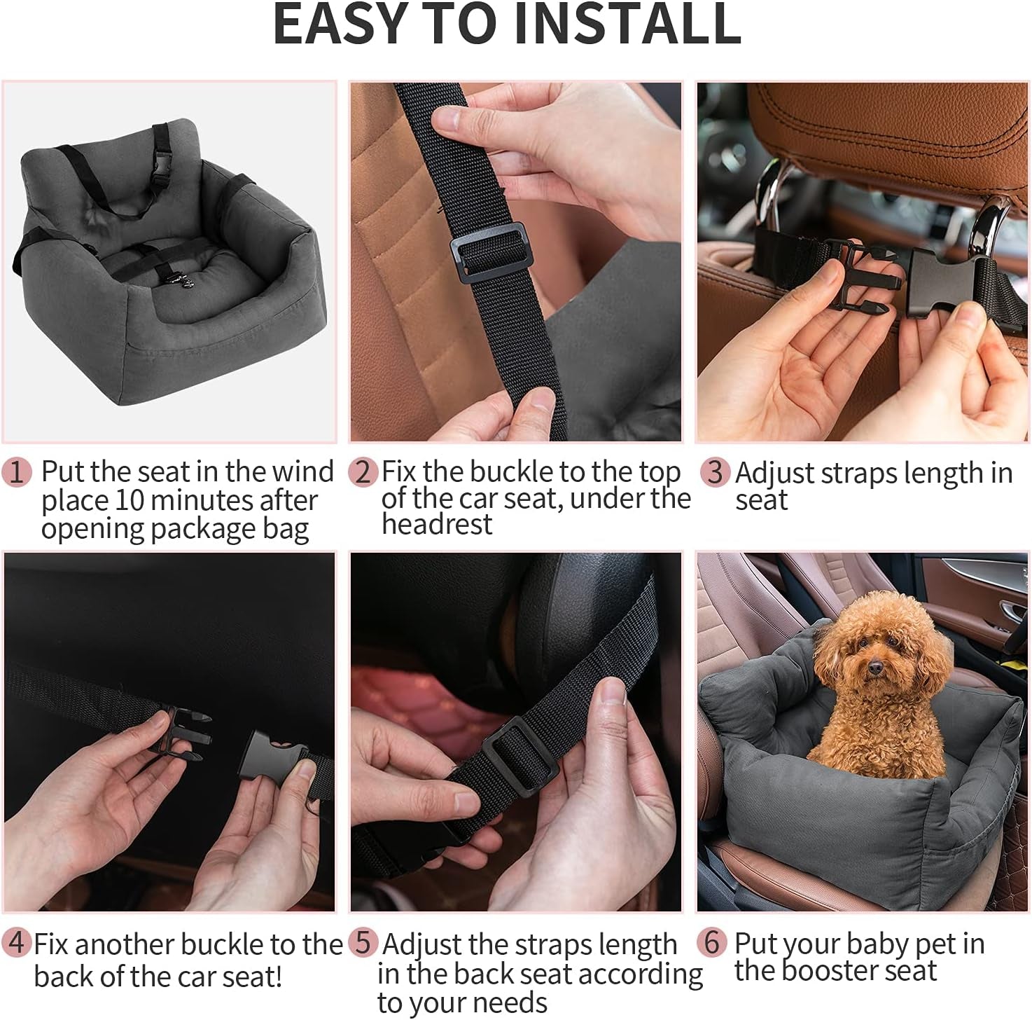 Dog Car Seat，Pet Booster Seat Dog Bed Pet Travel Safety Car Seat with Storage Pocket for Small Dogs or Cats