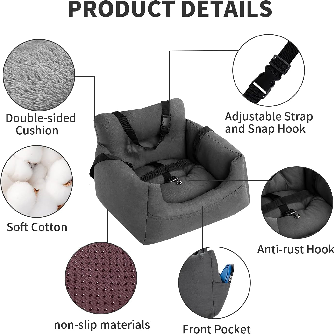 Dog Car Seat，Pet Booster Seat Dog Bed Pet Travel Safety Car Seat with Storage Pocket for Small Dogs or Cats