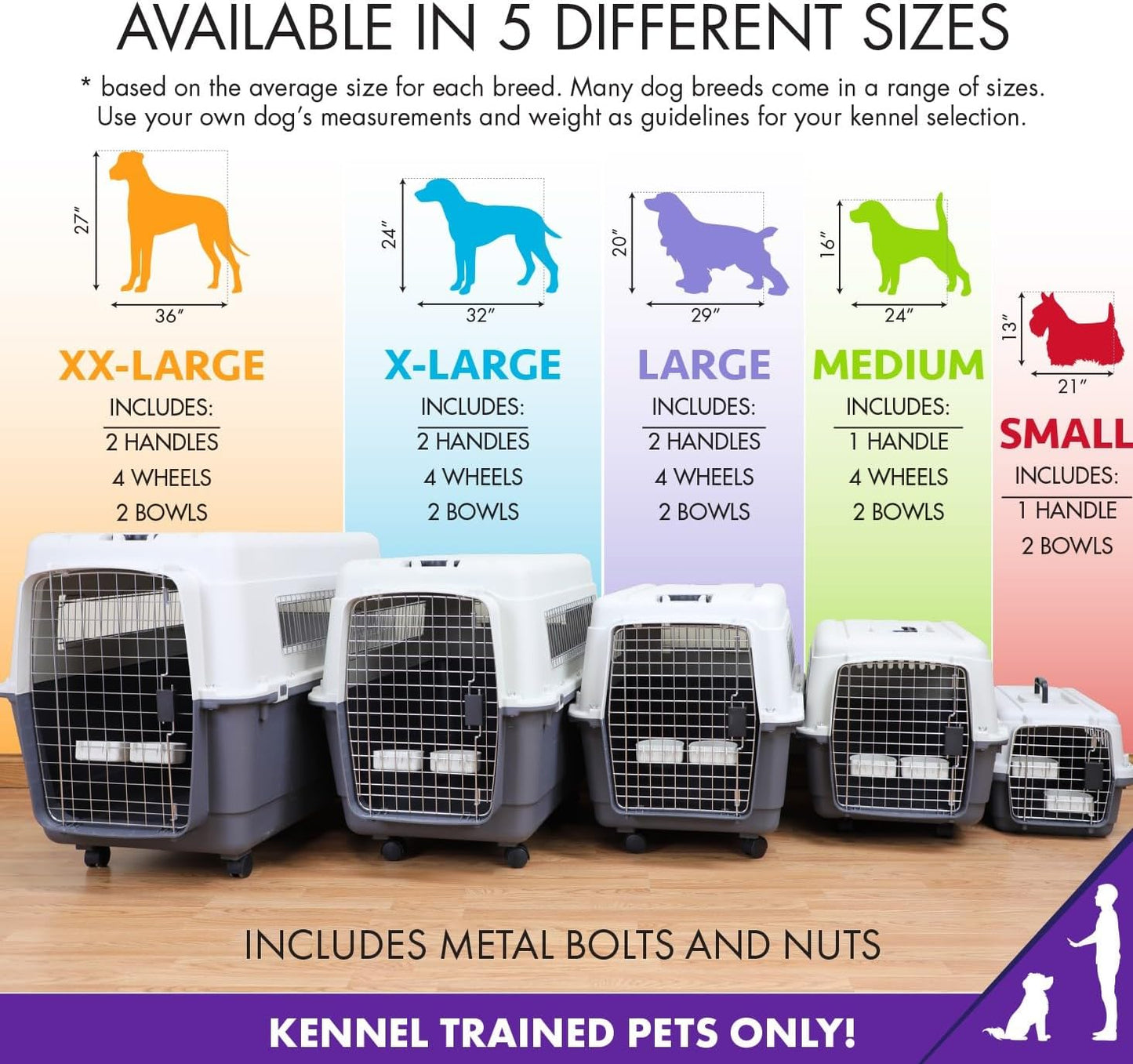 Plastic Kennels Rolling Plastic Wire Door Travel Dog Crate- Large Kennel, Gray