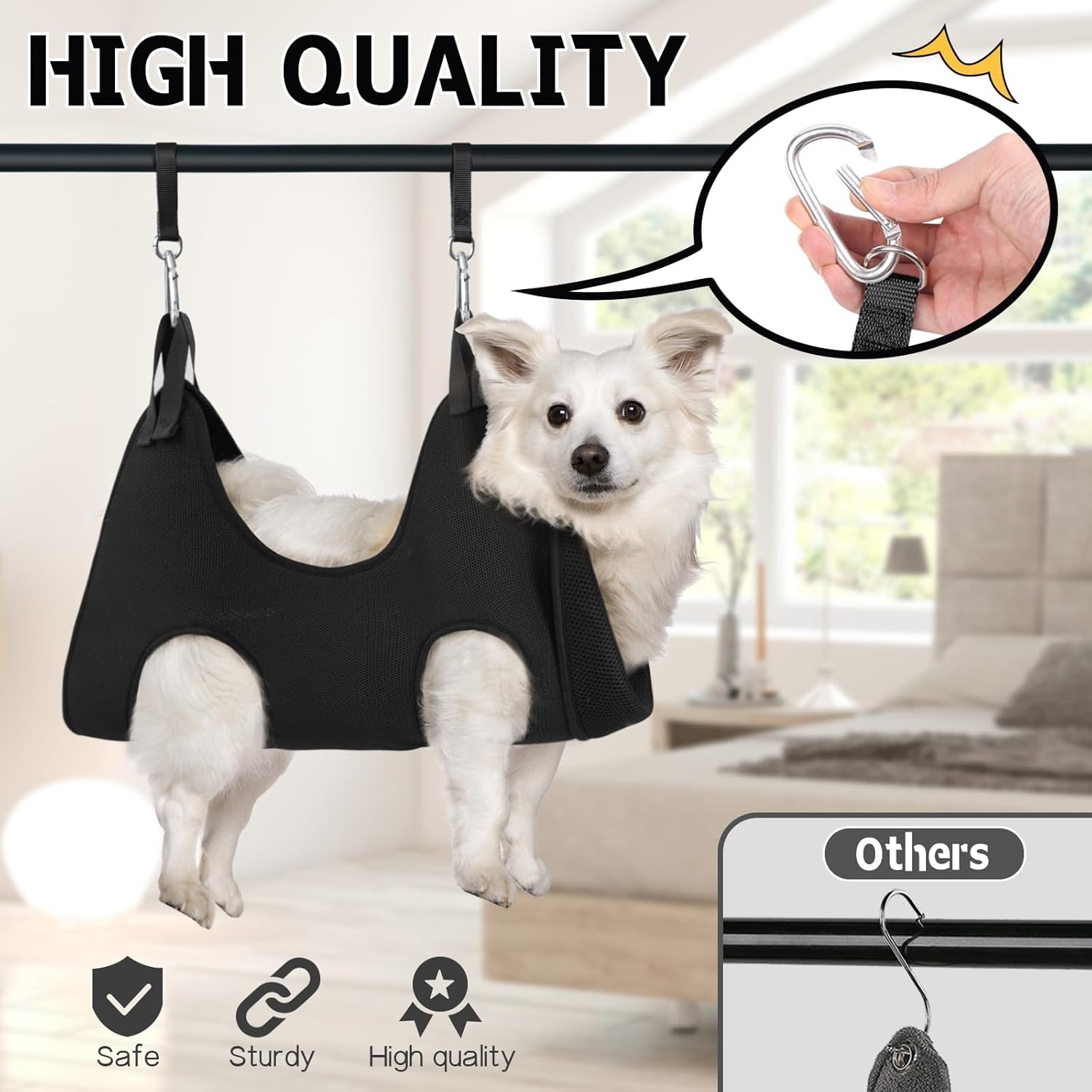 Dog Grooming Hammock Harness for Dogs Cats, Relaxation Pet Nail Clipper Hammock, Restraint Dog & Small Animal Leashes Sling for Groomingk for Nail Trimming (Black, XS)