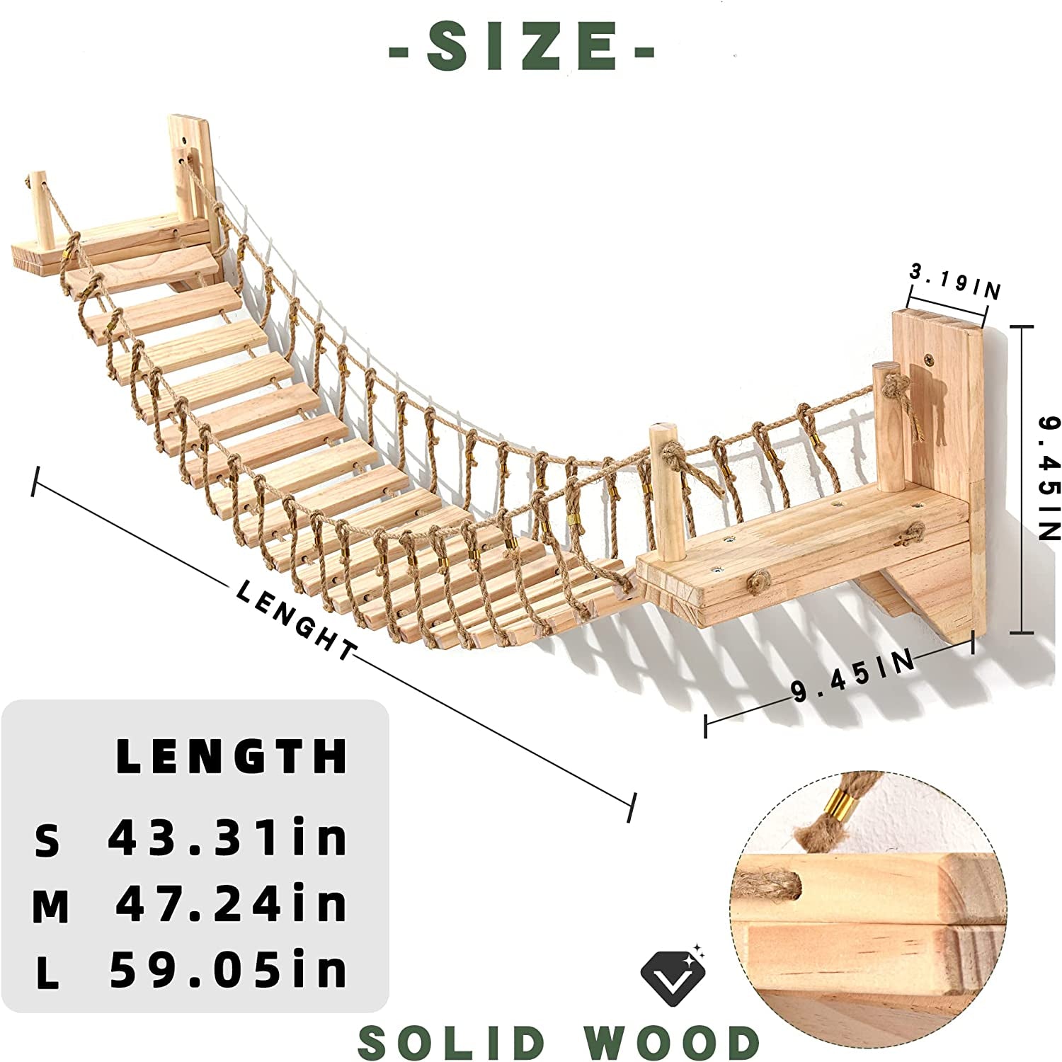 Cat Wall Shelves Cat Bridge with 2 Fixed Brackets & Cat Toys, Wood Cat Beds & Furniture Cat Perch Floating Hammock Cat Cloud Shelf Board Cat Condo Tree Cat Climber
