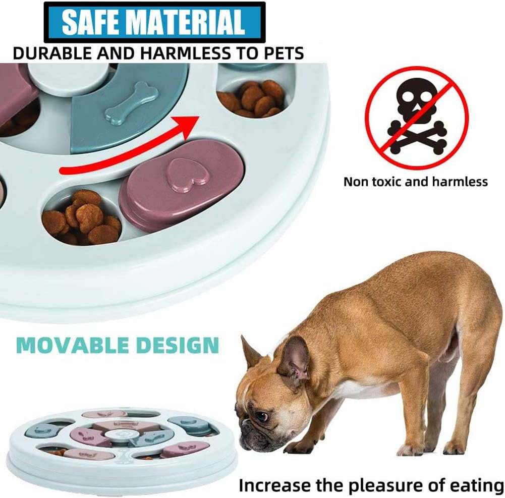 Dog Puzzle Toys and Flying Turntable Toy Sets, Interactive Training Treats Dog Toys, Slow Feeder Dog Toys to Aid Pets Digestion, Prevent Puppy Dogs Boredom and Anxiety (Blue, Round)