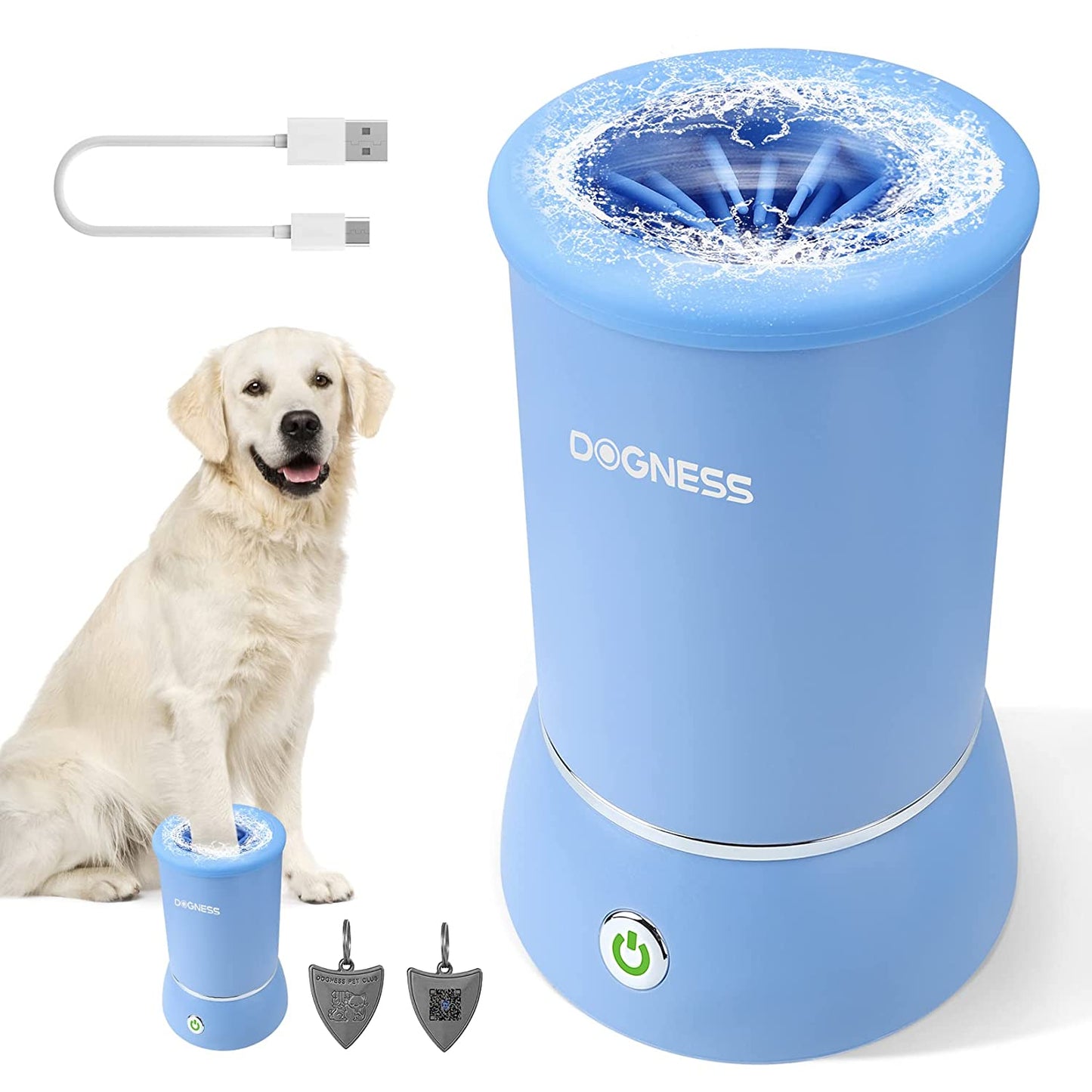 Automatic Dog Paw Cleaner, Portable Dog Foot Washer, 2-In-1 Paw Cleaner with Soft Silicone Grooming Brush, One-Hand Operation, Dual-Speed Cleaning, Design for Small & Medium Dog Breed (Blue)