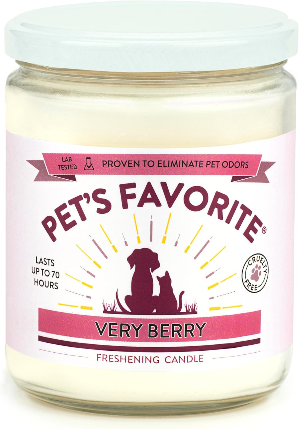 Pet Odor Candle, Clean Burning, Long Lasting Scented Candles with a 70 Hour Burn Time, Very Berry