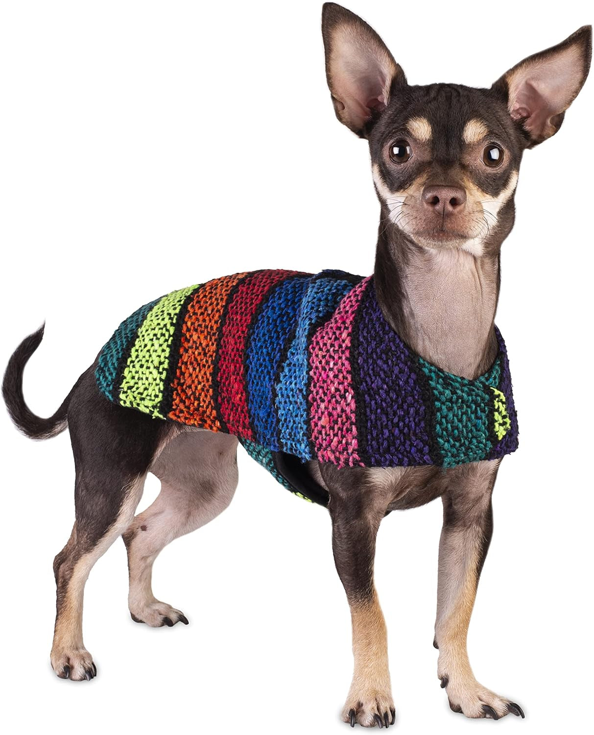 Handmade Dog Poncho from Authentic Mexican Blanket - Dog Clothes – Chihuahua Coat - Costume - Sweater - Vest (Multi Color, Medium)