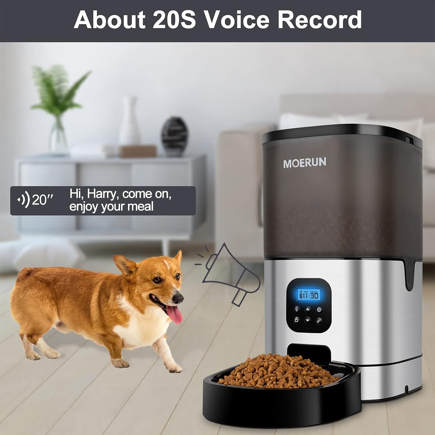 Automatic Dog Feeder 9L Automatic Cat Feeders Food Dispenser Automatic Timed Pet Feeder Dual Powered Mode Programmable Portion Control 20S Voice Recorder for Cats and Dogs