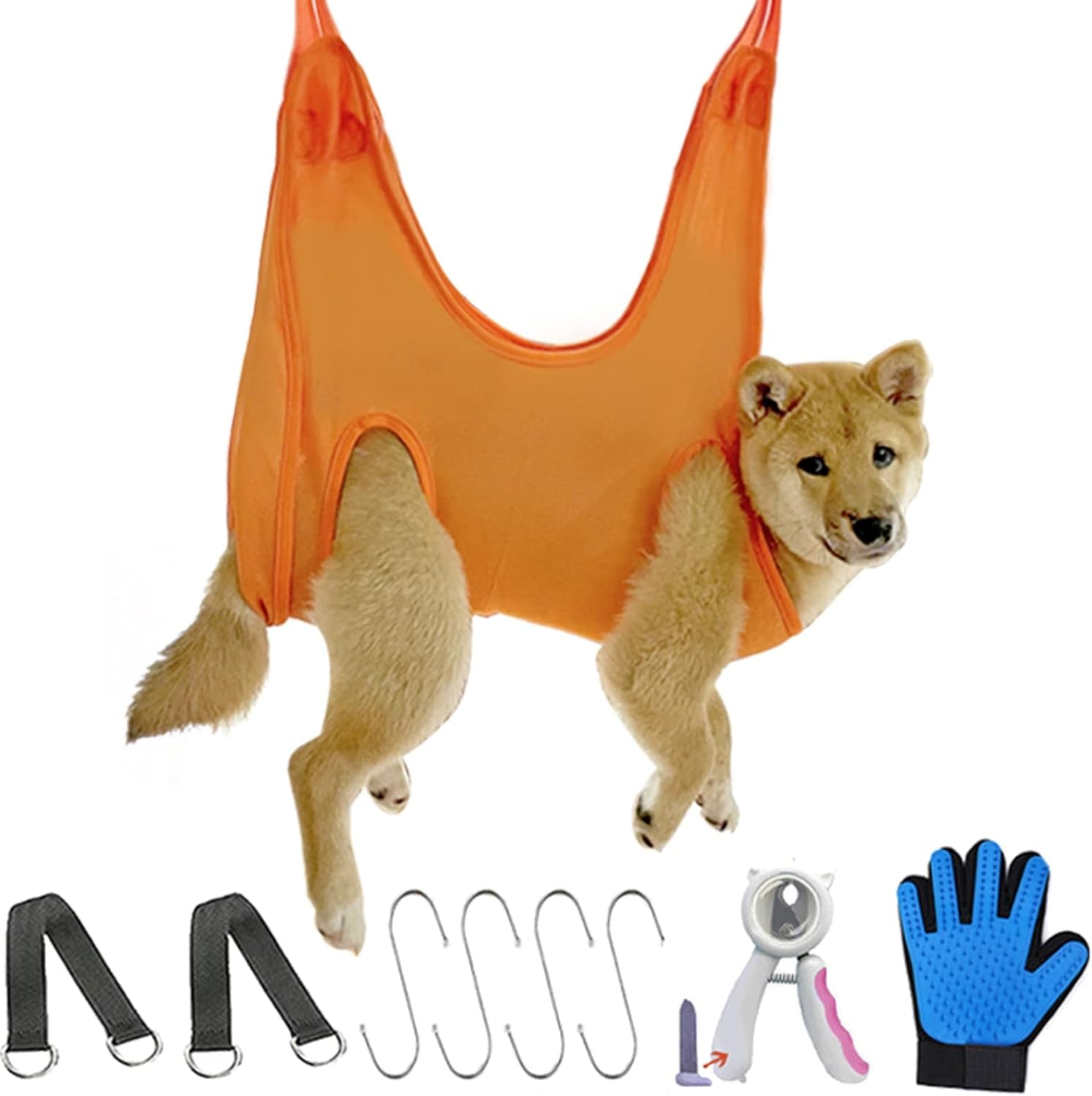 Pet Grooming Hammock with Anti-Splash Nail Clippers, Grooming Gloves,Dog Grooming Sling for Bathing Grooming and Nail Trimming-M, -Cwdc0001