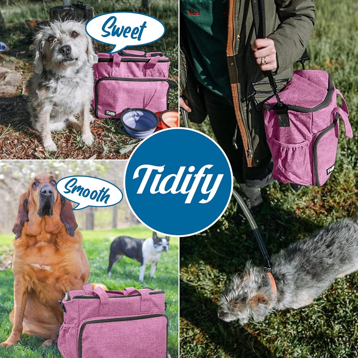 Dog Travel Bag Airline Approved for Dog and Cat Tote Organizer with Multi Function Pockets, 2 Food Containers and Collapsible Bowls, Weekend Away Dog Bag for Travel Accessories (Pink)