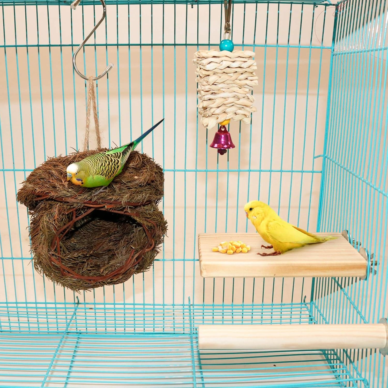 Hummingbird Bird Nest, Handwoven Straw Grass Hanging Bird Hut Grass Woven Parakeet Breeding Cave Cozy Resting Place Sparrow House for Cockatiel Parrots Parakeet Conures Finch (H02)