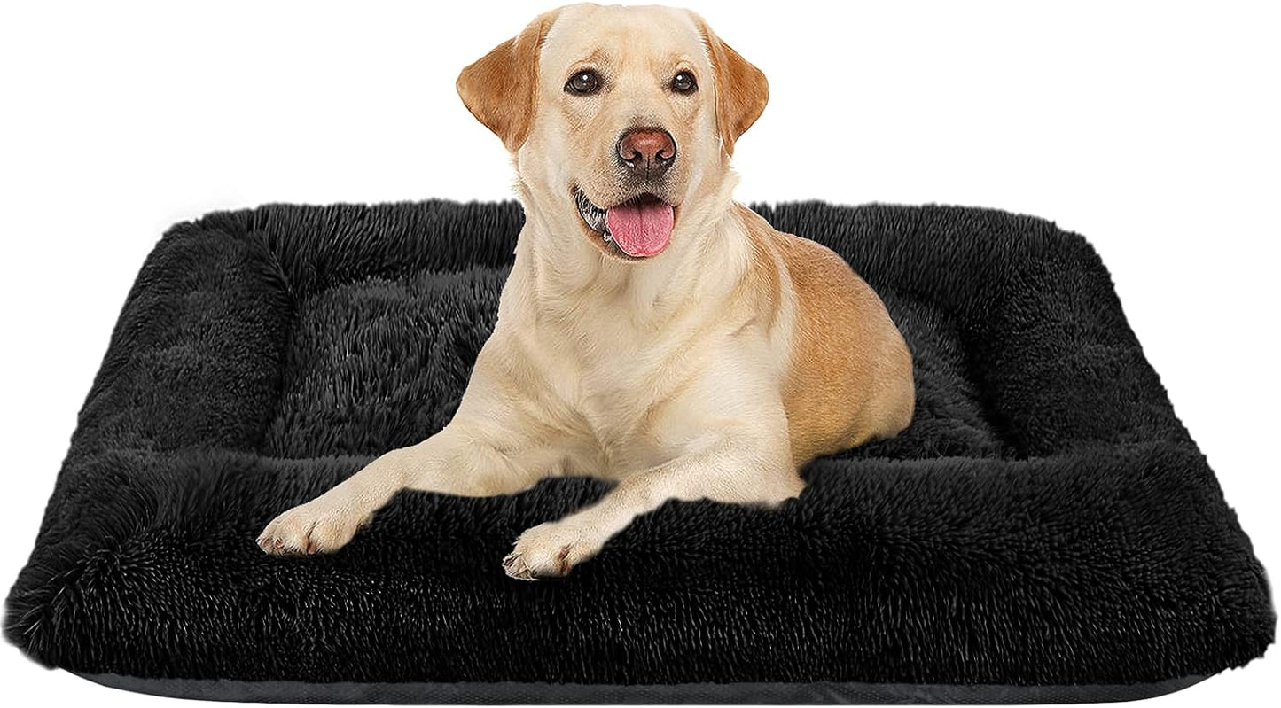 Dog Beds Calming Pet Beds, Fulffy Dog Kennel Mat Pad Faux Fur Machine Washable Anti-Slip Comfy Dog Beds for Large Medium Dogs and Cats