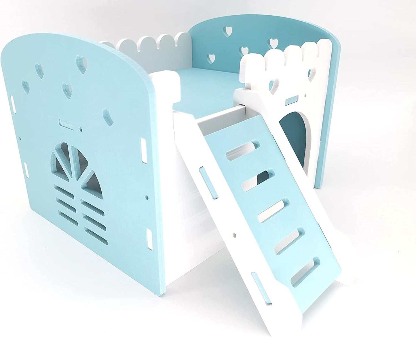 Small Animal Bunkbed House Hideout Detachable Habitat Hut Exercise Playground for Chinchilla Rat Hamster Hedgehog (Medium, Blue)