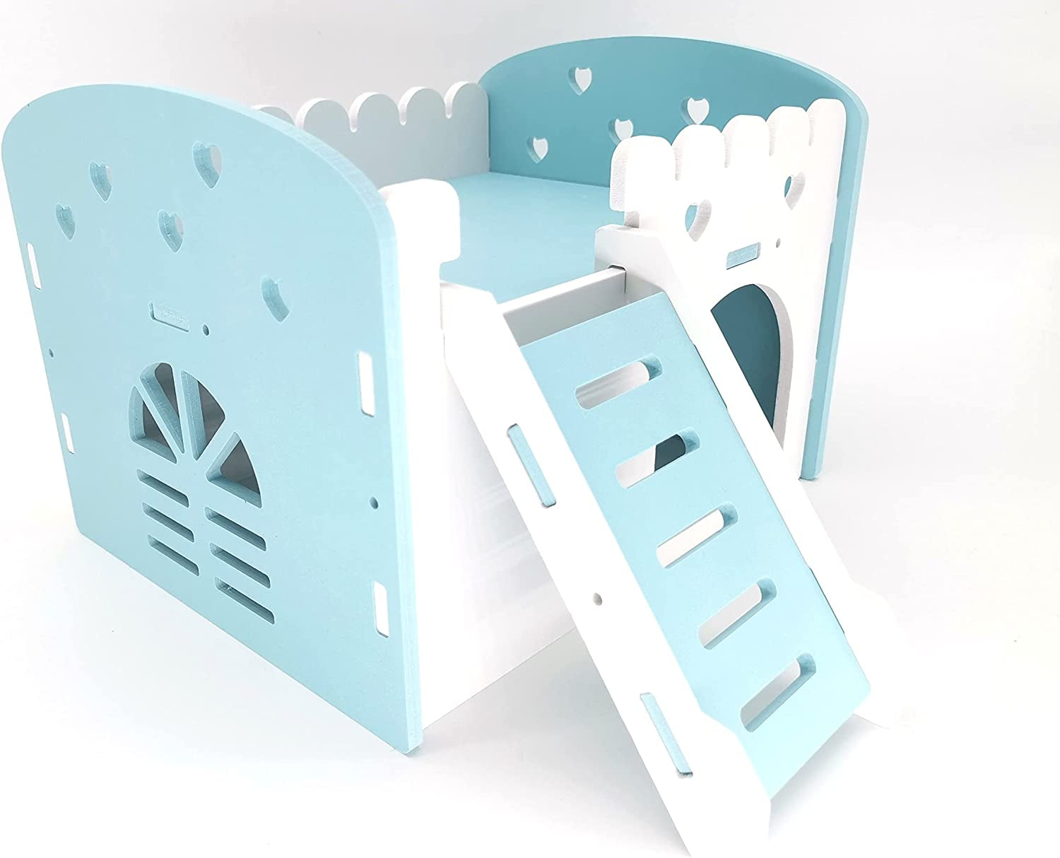 Small Animal Bunkbed House Hideout Detachable Habitat Hut Exercise Playground for Chinchilla Rat Hamster Hedgehog (Medium, Blue)