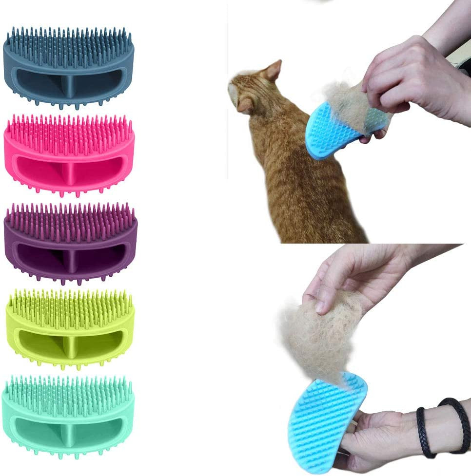 Soft Silicone Dog & Cat Grooming Brush - Pet Bath & Massage for Short or Long Hair - Slicker Shedding Hair Brush Purple