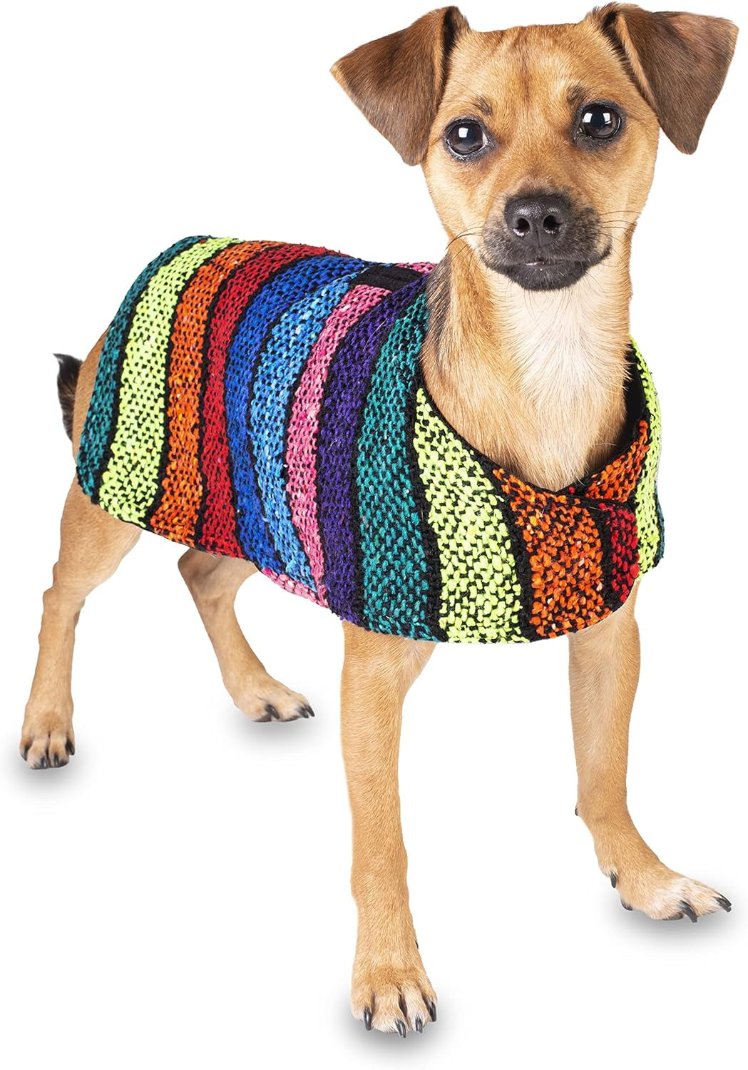 Handmade Dog Poncho from Authentic Mexican Blanket - Dog Clothes – Chihuahua Coat - Costume - Sweater - Vest (Multi Color, Medium)