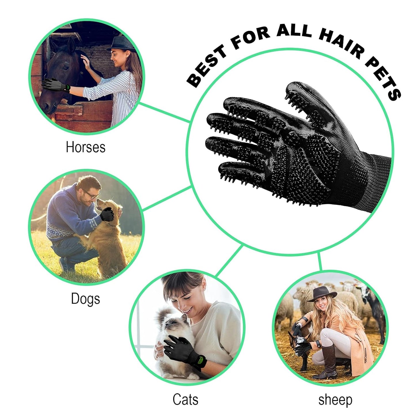 Pet Hair Remover Gloves, Pet Grooming Gloves for Dogs, Cats & Horses, Effective Deshedding, Bathing, and Massaging Other Animals (Pack of 1 Pair)