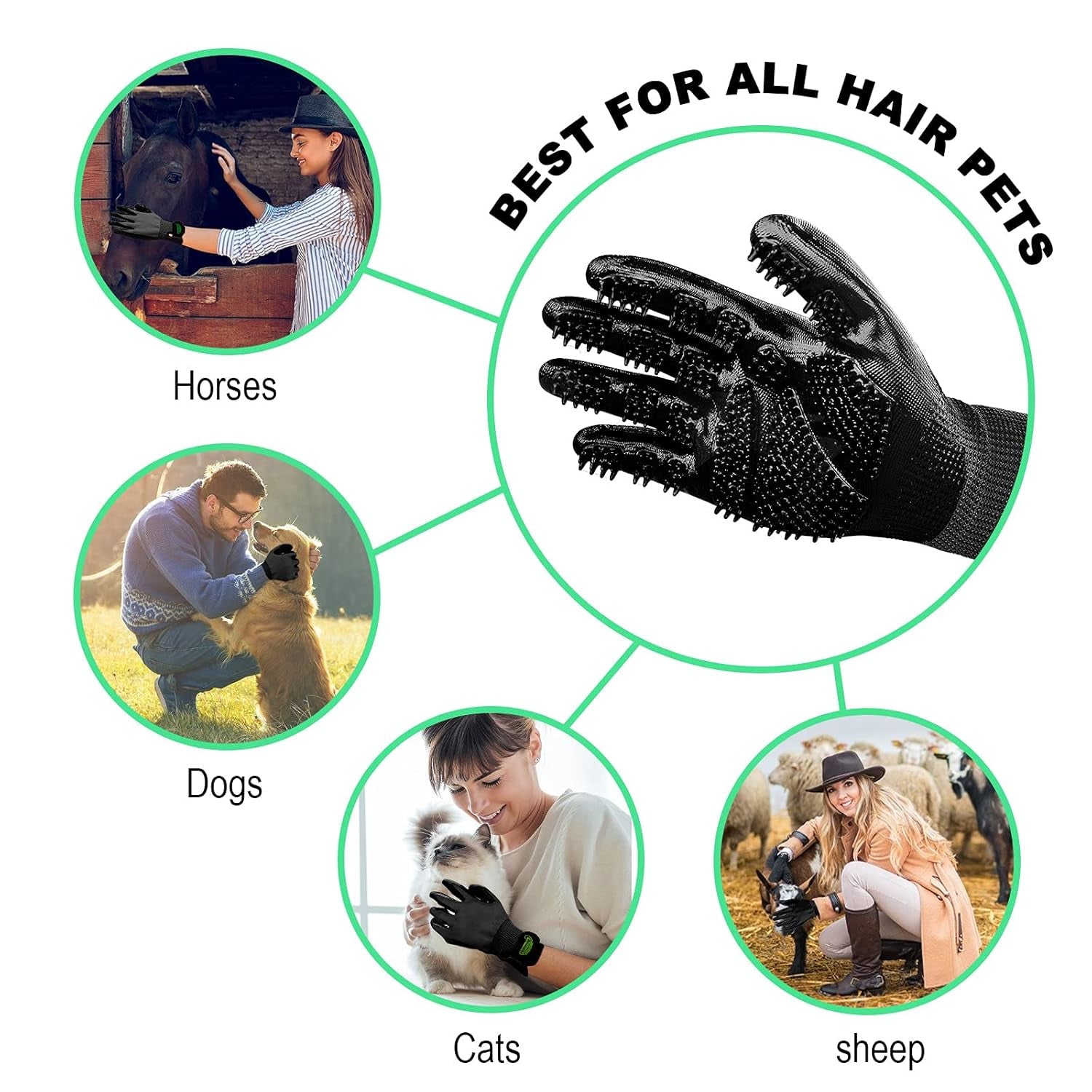 Pet Hair Remover Gloves, Pet Grooming Gloves for Dogs, Cats & Horses, Effective Deshedding, Bathing, and Massaging Other Animals (Pack of 1 Pair)