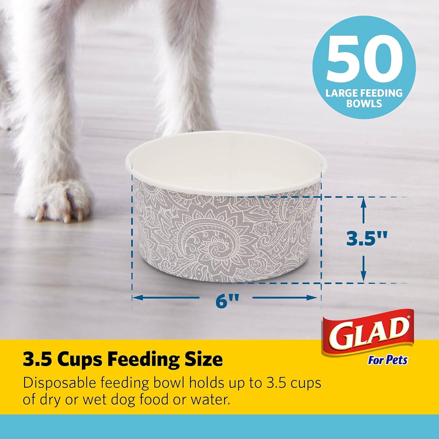 for Pets Disposable Feeding Bowls | Large Disposable Dog Bowls in Gray Pattern | 3.5 Cup Feeding Size, Dog Bowls Are Great for Dry and Wet Dog Food or Water (Pack of 1,25 Count Total)