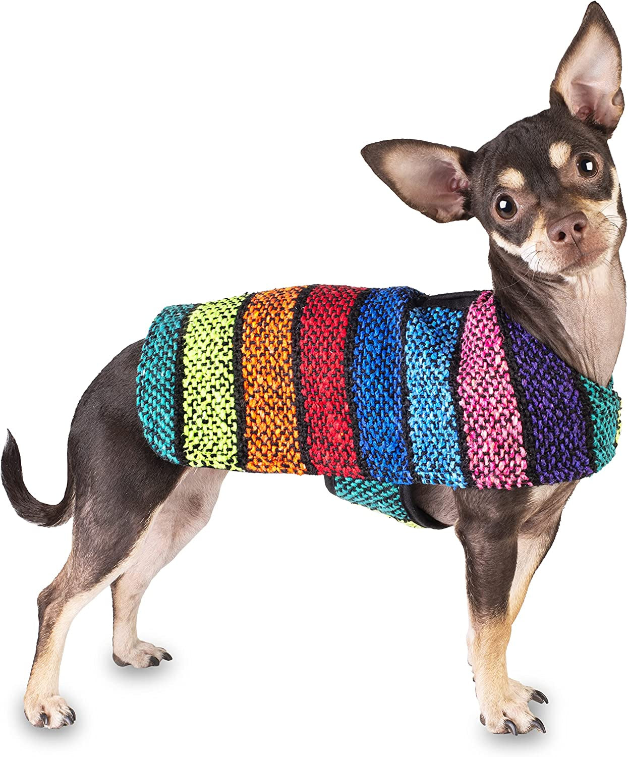Handmade Dog Poncho from Authentic Mexican Blanket - Dog Clothes – Chihuahua Coat - Costume - Sweater - Vest (Multi Color, Medium)