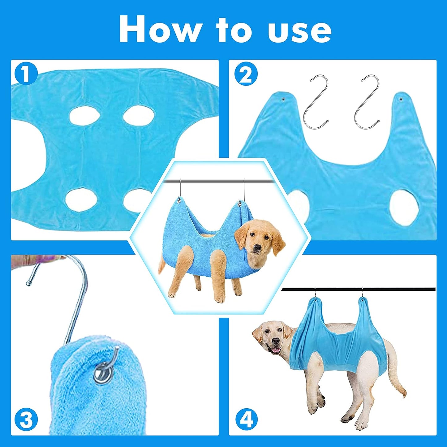 Pet Grooming Hammock Harness, Dogs & Cats Relaxation Restraint Grooming Bag with Pet Nail Clippers/Trimmer, Pet Comb, Dog Grooming Brush for Nail Clipping,Bathing, Clean Teeth, Ear/Eye Care L