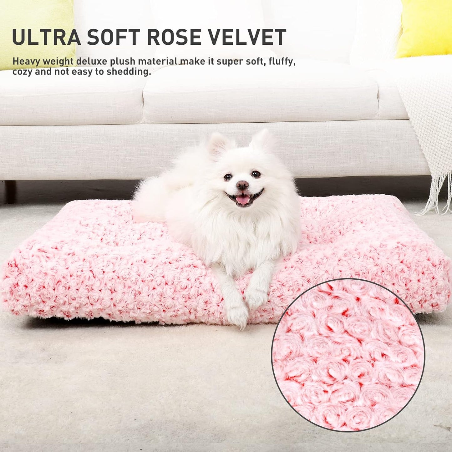 Washable Dog Bed Deluxe Plush Dog Crate Beds Comfy Kennel Pad Anti-Slip Pet Sleeping Mat for Large, Jumbo, Medium, Small Dogs Breeds, 29" X 21", Pink