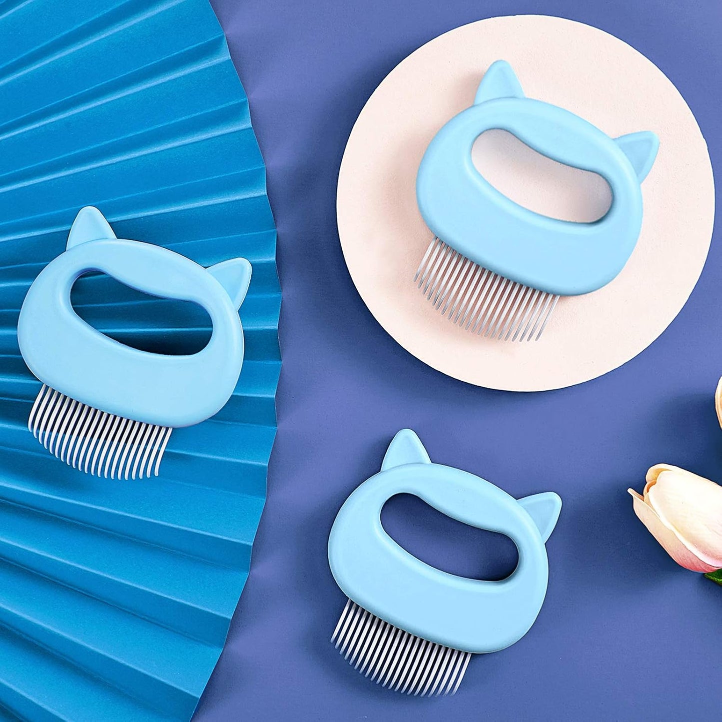 3 Pieces Cat Comb Pet Hair Removal Comb Cat Massage Comb Pet Hair Shedding Brush Pet Fur Grooming Brush for Cats and Dogs to Remove Matted Tangled Fur, Loose Hair (Blue)