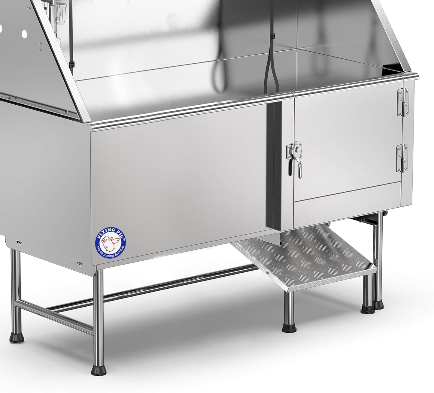 62" Stainless Steel Pet Dog Bath Tub with Faucet (Right Door/Left Drain), 62 X 27 X 58"